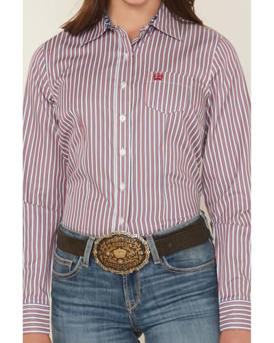 Cinch Women's Red and Blue Stripe Tencel Button Shirt Multi XS3