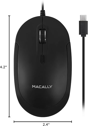 Miniatura 7 de Macally Mouse USB C con cable para Mac y PC, delgado, silencioso y fiable, 3 botones, rueda de desplazamiento y 4 modos DPI tipo C mouse para