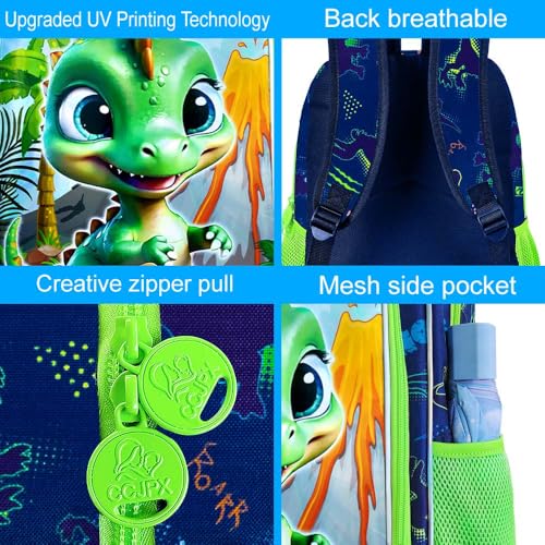 Image of HPJGD 3PCS Dinosaur Backpack for Boys, Water Resistant Kids Bookbag Set with Lunch Box, Cool School Bag for Preschool Toddler - Volcano Dinosaur