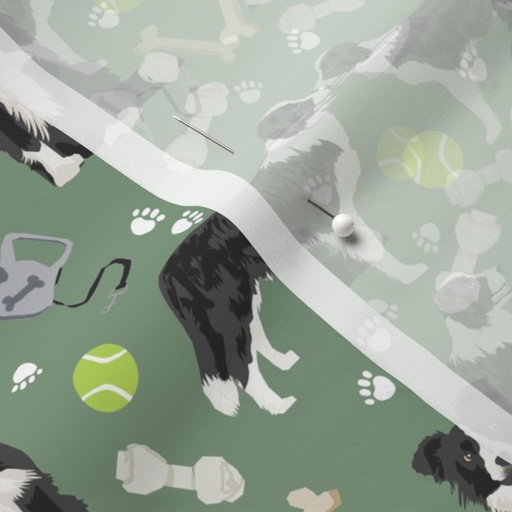 Spoonflower Fabric - Border Collie Toys Tennis Balls Neutral Medium Green Collies Dogs Printed on Chiffon Fabric by The Yard - Sewing Fashion Apparel Dresses Home Decor
