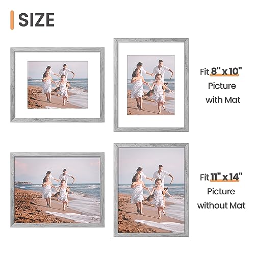 Image of upsimples 11x14 Picture Frame, Display Pictures 8x10 with Mat or 11 x 14 Without, Wall Hanging Photo Frames, Gray, 1 Pack