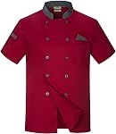 Lenmipot Unisex Double-Breasted Chef Coat Lightweight Chef Jacket Color Stitching Chef Kitchen Uniform
