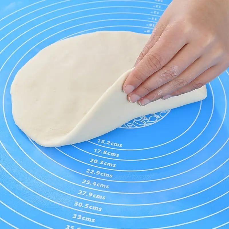 Image of LivingBasics 50x40 cm Silicone Roti Rolling Mat for Kitchen Non-Stick Chapati Dough Aata Kneading Mat with Measurement Guides /Food Grade Pad for Roti, Pizza, Paratha & Pastry (Blue, Pack of 2)