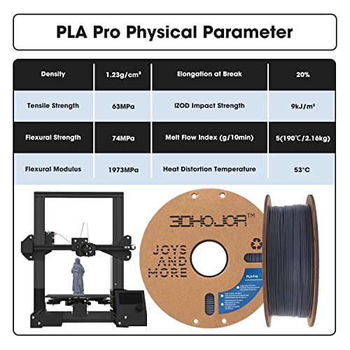 Image of 3DHoJor PLA Pro (Plus) Filament 1.75mm, 3D Printer Filament PLA+, Cardboard Spool 3D Printing Filament, Dimensional Accuracy + /- 0.03 mm, Grey, 1kg