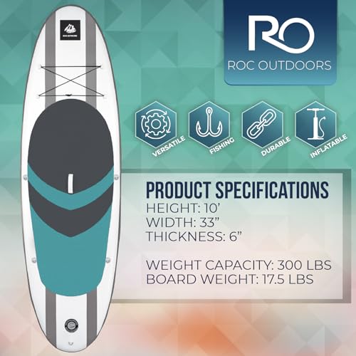 Image of Roc Inflatable Stand Up Paddle Board with Premium SUP Paddle Board Accessories, Wide Stable Design, Non-Slip Comfort Deck for Youth & Adults