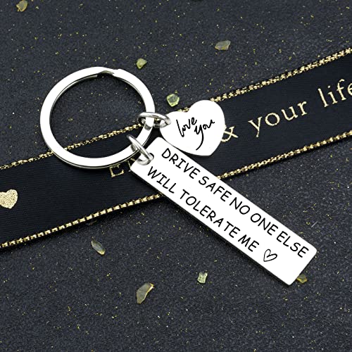 Image of isiyu Fathers Day Dad Gift Couples Mens Meaningful Gifts for Husband Boyfriend from Girlfriend Wife Fiancee Drive Safe Keychain for Him Birthday Presents for Fiance