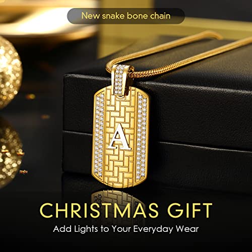 Etevon 18K Gold Plated Initial Necklace For Men, Gold Stainless Steel Letter Pendant Necklace Hip Hop Square Chain Jewelry Gift For Men Boy Birthday Anniversary Christmas Gift For Husband Father Boyfriend Son #TOP2