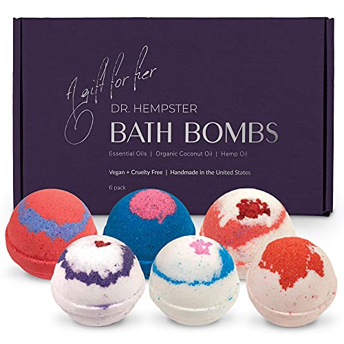 Organic Bath Bomb Gift Set For Women - 6 Pack - Gifts for Her - Natural Coconut and Hemp Bath Bombs with Essential Oils – Beautiful Gift Box for Girlfriend or Wife - Made in the USA