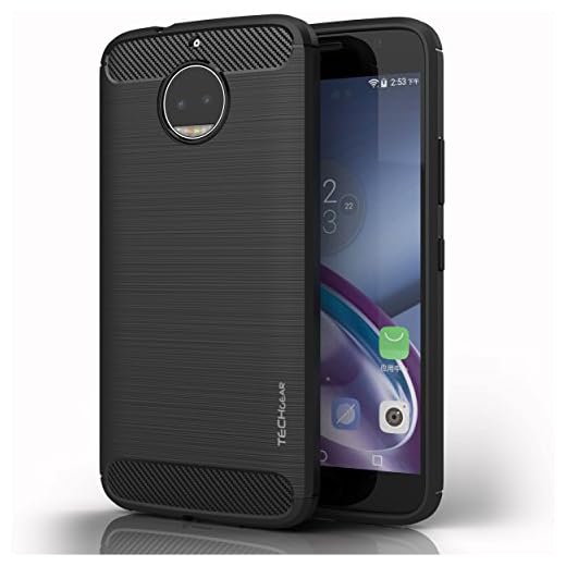 TECHGEAR Moto G5S Plus fodral – [Stealth fodral] Flexibel, stötsäker, smal passform, mjuk TPU-skyddande skal med kolfiberdesign kompatibel med Motorola Moto G5S Plus