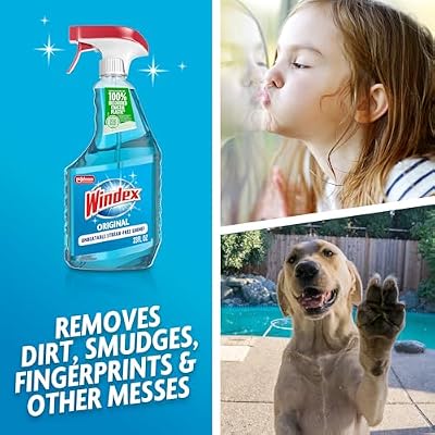 Windex Glass and Window Cleaner Spray Bottle, Bottle Made from 100% Recycled Plastic, Surface Cleaning Spray, Original Blue Scent, 23 Fl Oz (Pack of 6)