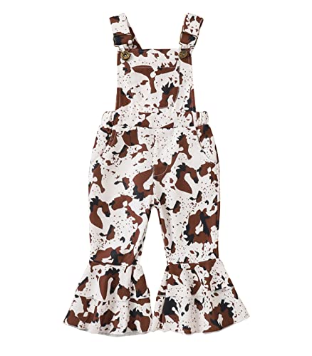 Image of MA&BABY Western Toddler Girls Summer Sling Jumpsuit Sleeveless Backless Cow Print Suspender Flared Pants