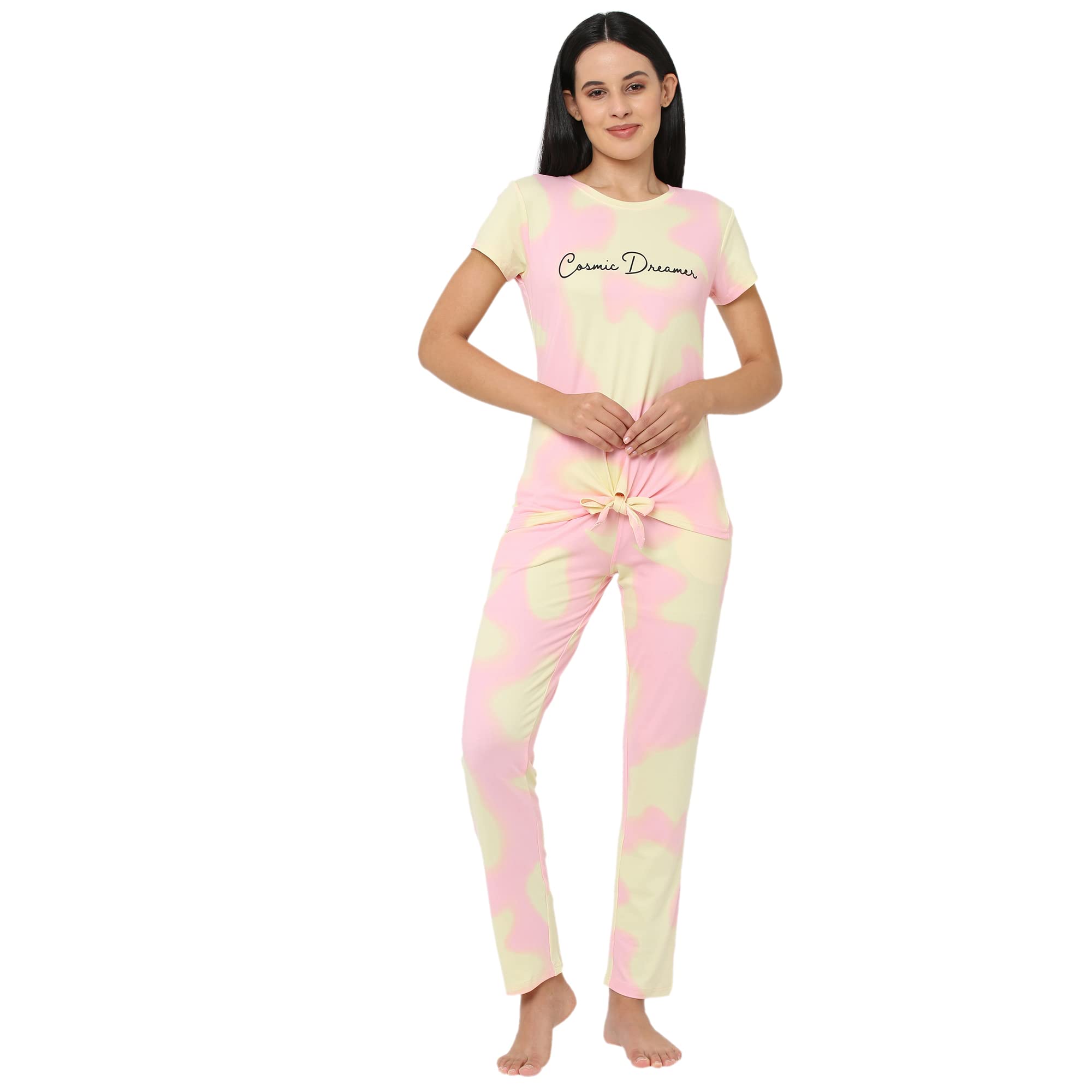 sweet dreams Women Tie & Dye Round Neck Half Sleeve Poly Brush Top & Pyjama Set-picture-20