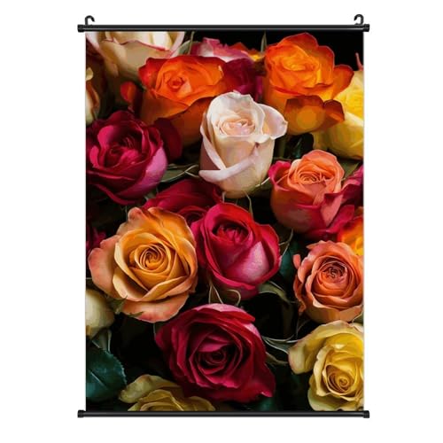 Poster roses toile 40x60 cm QMNLKH avec crochet amovible pour decoration murale
