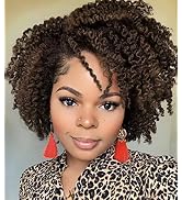 Hanne Fashion Short Kinky Curly Wigs Ombre Brown Side Part Wig Afro Curly Wig Twist Out Wigs Heat...