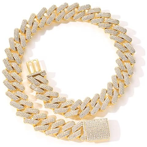 DXZNBEST 20mm Hip Hop Mens Iced Out Cuban Link Chain Necklace 14k Gold/White Gold Plated Miami Bling Chain Lab Diamond Luxury Choker Chain Necklaces Jewelry Gift for Men Women Christmas Cover
