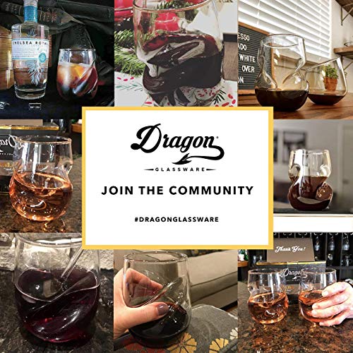 Dragon Glassware Stemless Wine Glasses, Clear Glass With Finger Indentations, Naturally Aerates Wine, Unique And Elegant Drinkware, 16 Oz Capacity, Set Of 2 #TOP5