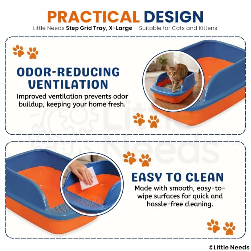 Image of Cat Litter Tray with Scooper - (Xtra Large, Step Grid) (57 x 40 x 24 cm) | 22.5 inch Durable Semi-Enclosed Anti-Tracking Foot Step Litter Box | Easy-Clean Toilet Tray (Color May Vary)
