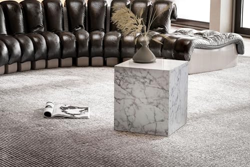 FineBuy Couchtisch MONOBLOC 40x40x45 cm Hochglanz mit Marmor Optik, Wohnzimmertisch Cube Quadratisch, Design Sofatisch, Lounge Beistelltisch Würfel-Form Weiß – Bild 5