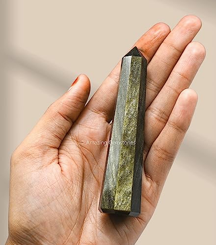 Image of Amazing Gemstone Golden Sheen Obsidian Crystal Towers - Natural Healing Crystal Point Obelisk for Reiki Healing and Crystal Grid (3 inch to 4 inch INCH)