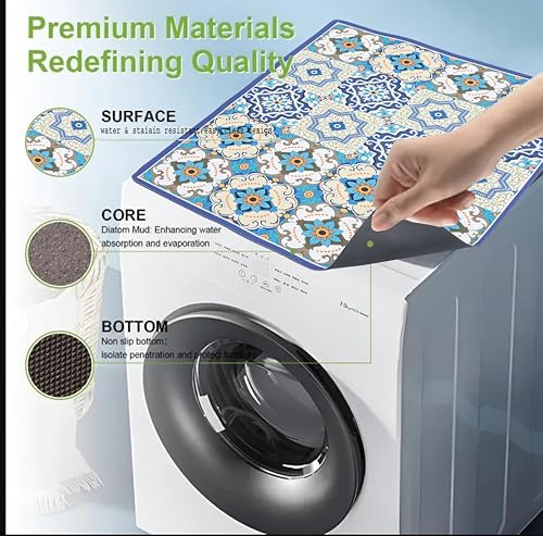 Image of Homecloud Washing Machine Mats for Top of Washer, Washing Machine Protective Mats, Dish Drying Mat, Non-slip Waterproof Washer Dryer Dust Cover Mat for Laundry & Kitchen (60cm x 60cm) (Royal Blue)