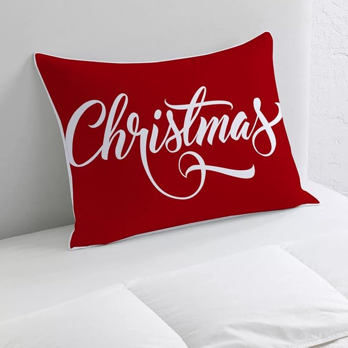 STITCHNEST Merry Christmas Velvet Throw Pillow, Double Sided Printed Red Color 12X18 Inches Set of 1