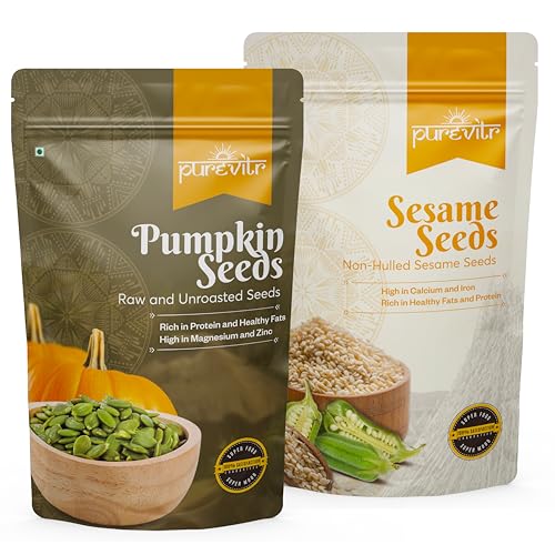 Image of Purevitr Pumpkin Seeds & Non-Hulled Sesame Seeds Combo | 400g (200g Each) | High in Protein, Fiber & Essential Nutrients | Superfood for Healthy Living