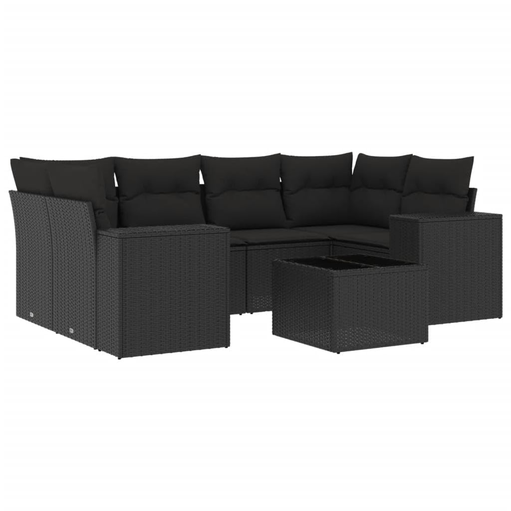 Set de Comedor de jardín 7 pzas y Cojines ratán sintético Negro, Conjunto Mesa Y Sillas Jardin, Mesa Terraza Exterior Y Sillas, Conjunto Terraza, Muebles Jardin Exterior - 3222314