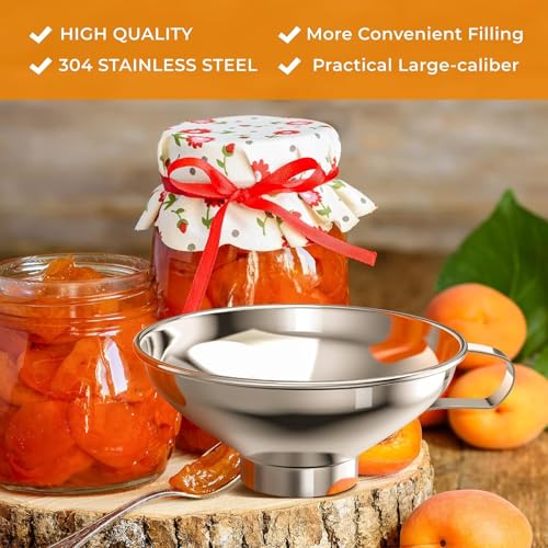 Image of Curated Cart Small Canning Funnel for Wide Mouth and Regular Mason Jars, Stainless Steel Kitchen Use Funnels with Strainer for Filling Bottles, Metal Funnel Set for Oil, Powder, Jam, Grains