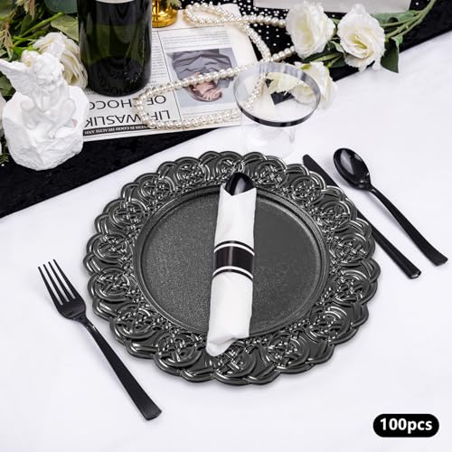 Platos cargadores redondos set 100 piezas negro miniatura 5