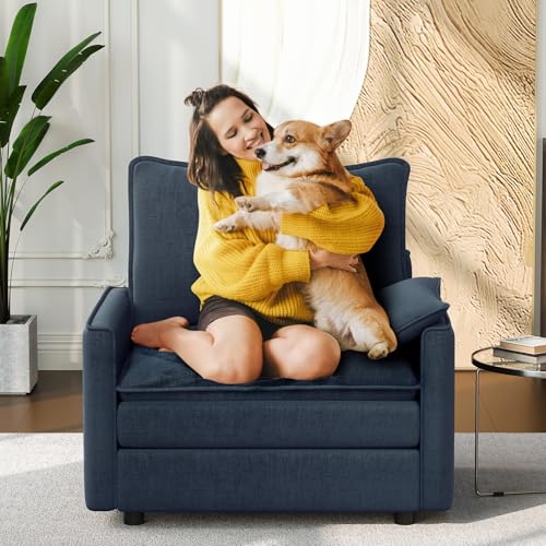 Image of Vesgantti 40 inch Single Seat Sofa, Comfy Cloud Couch Deep Seat Upholstered Couch Chenille Modern Sofa with Armrest Pillow, Easy Assembly for Living Room, Bedroom and Apartment, Blue