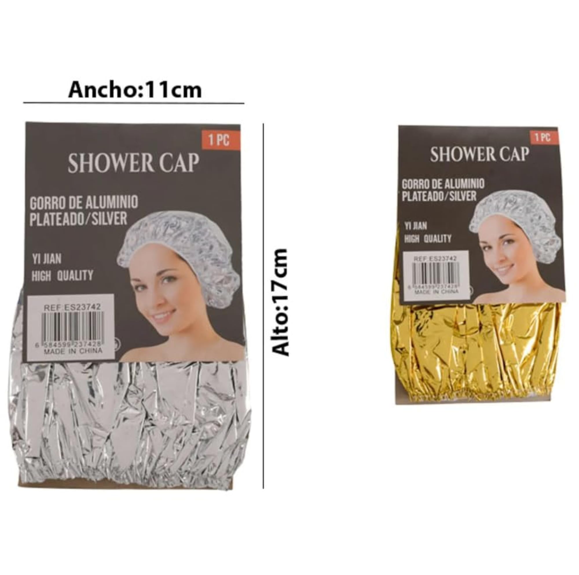 Pack of 2 High-Quality Silver Shower Caps, 17cm Height x 11cm Width