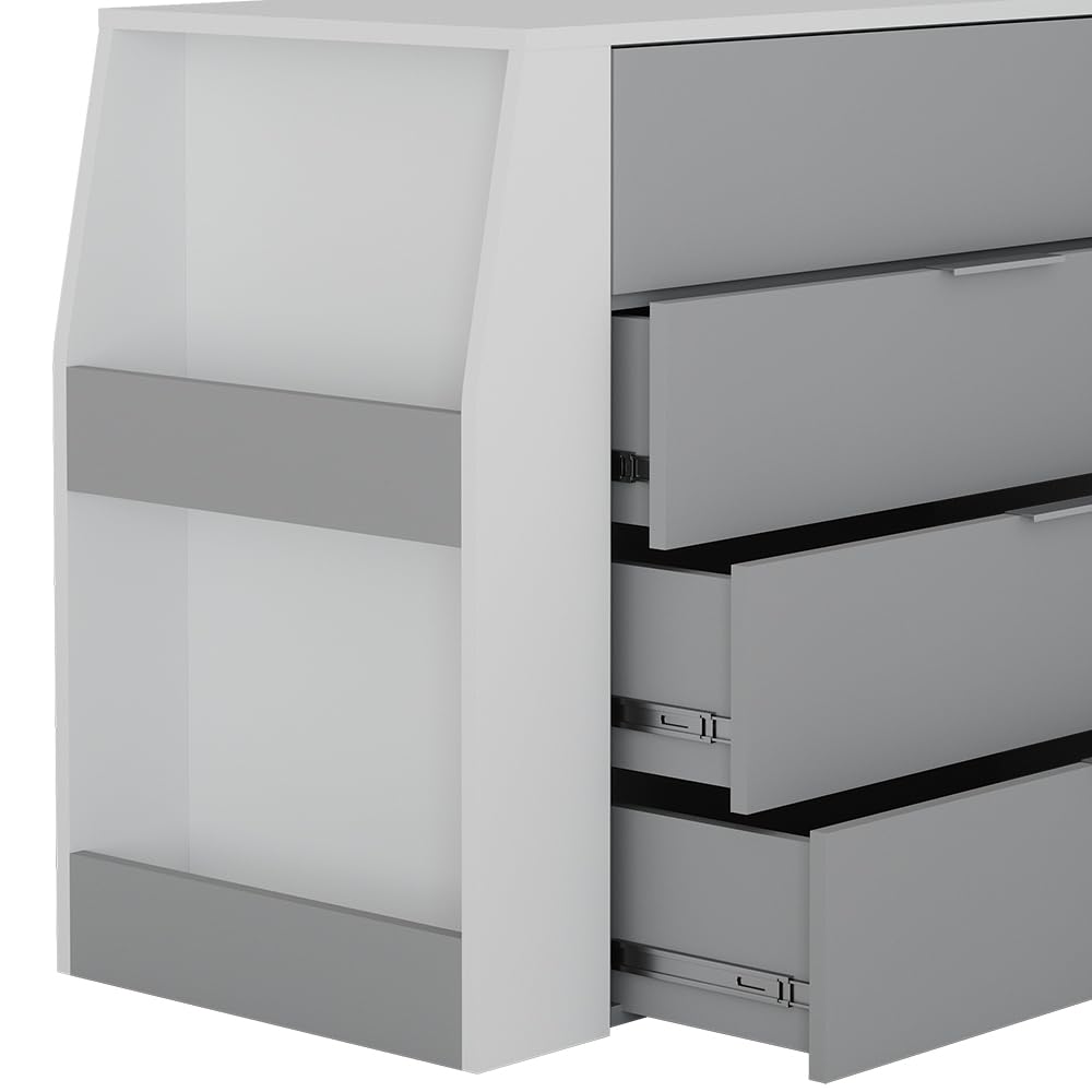 Vicco Mesa de Manualidades IVA, Gris, 98.5-167.5 x 80 x 47 cm | desplegable, 4 cajones, extensible para ampliar la superficie de trabajo