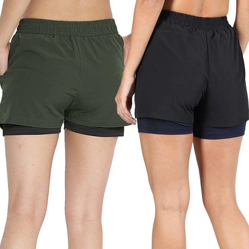 Image of CHKOKKO Double Layered Sports Combo Gym Workout Running Shorts for Women