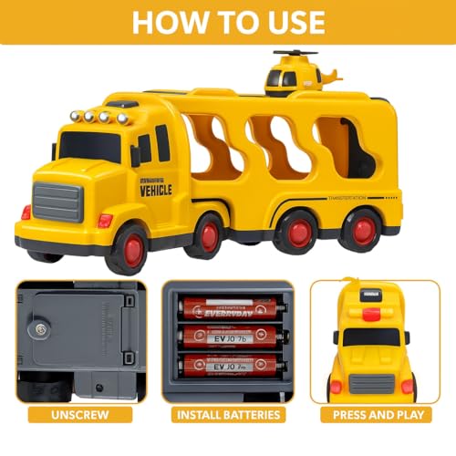 Image of Mini Explorer 5 in 1 Construction Carrier Trucks Toys for 2 3 4 5 Years Old Boys, Toddlers 2-4 Years with Crane, Mixer, Pushdozer and Excavator, Car Toys Birthdays Gift