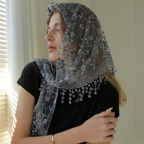 Fashionable Triangular Head Scarf With Elegant Flower Pattern Fringed Lace Head Wrap For Youth Women Vacation Headdress 7