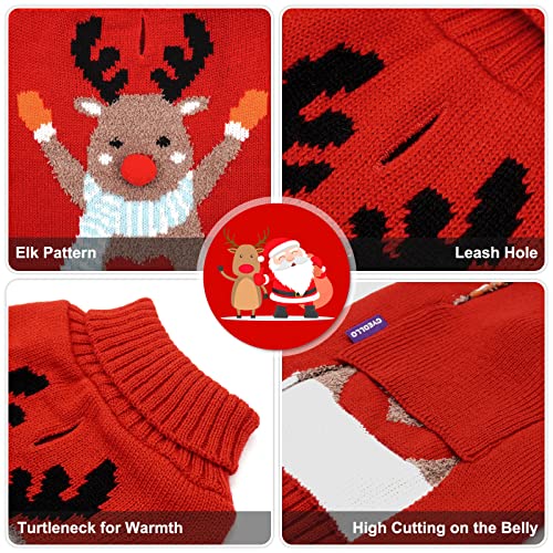 Cyeollo Christmas Dog Sweater Xmas Reindeer Knitted Turtleneck With Leash Hole Funny Holiday Outfits Cold Weather Winter Dog Clothes For Small Dogs #TOP5