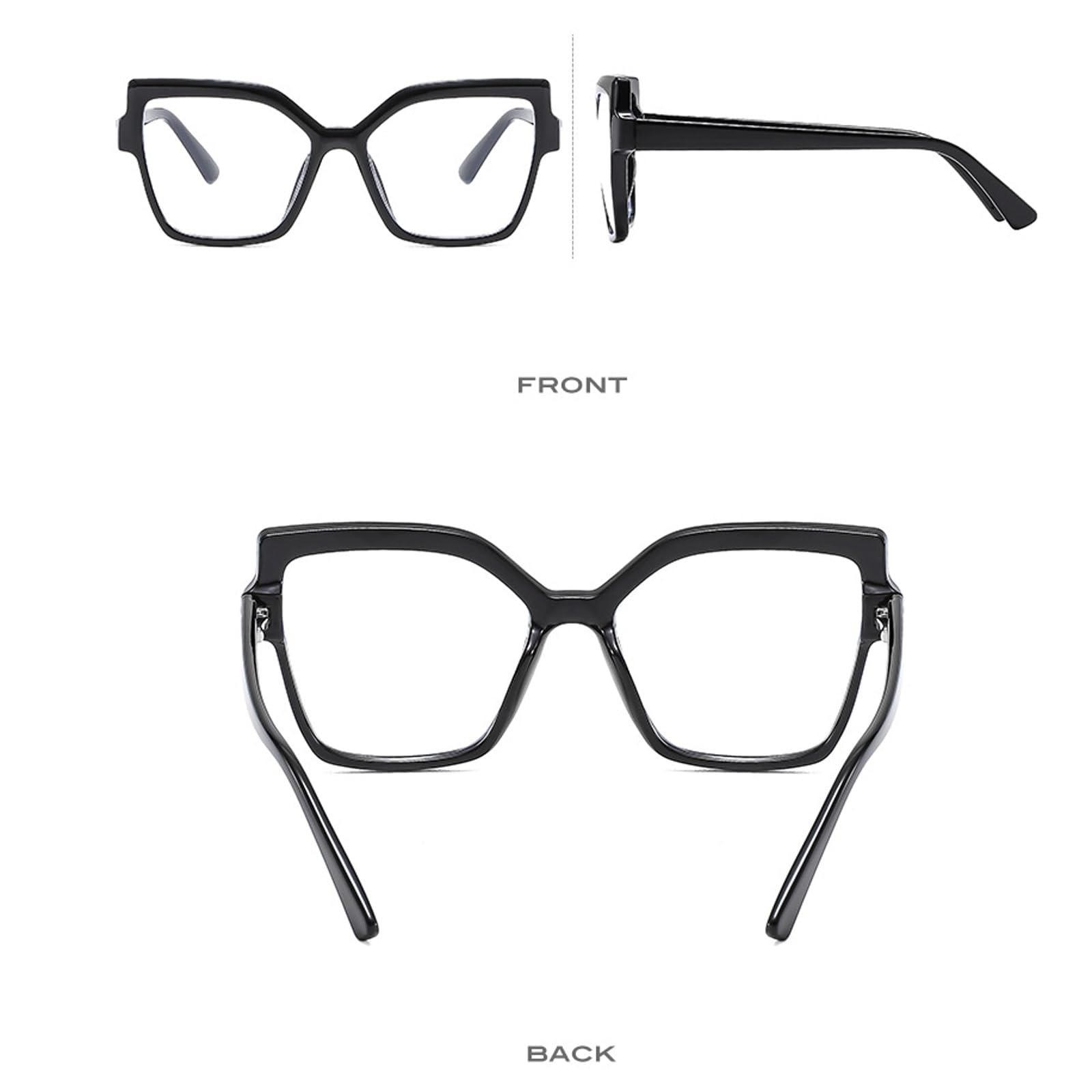 Monturas de Gafas Retro Anteojos Grandes sin Receta | Gafas con lentes de PC for computadora, gafas de lectura de borde completo, unisex(C1 Black)