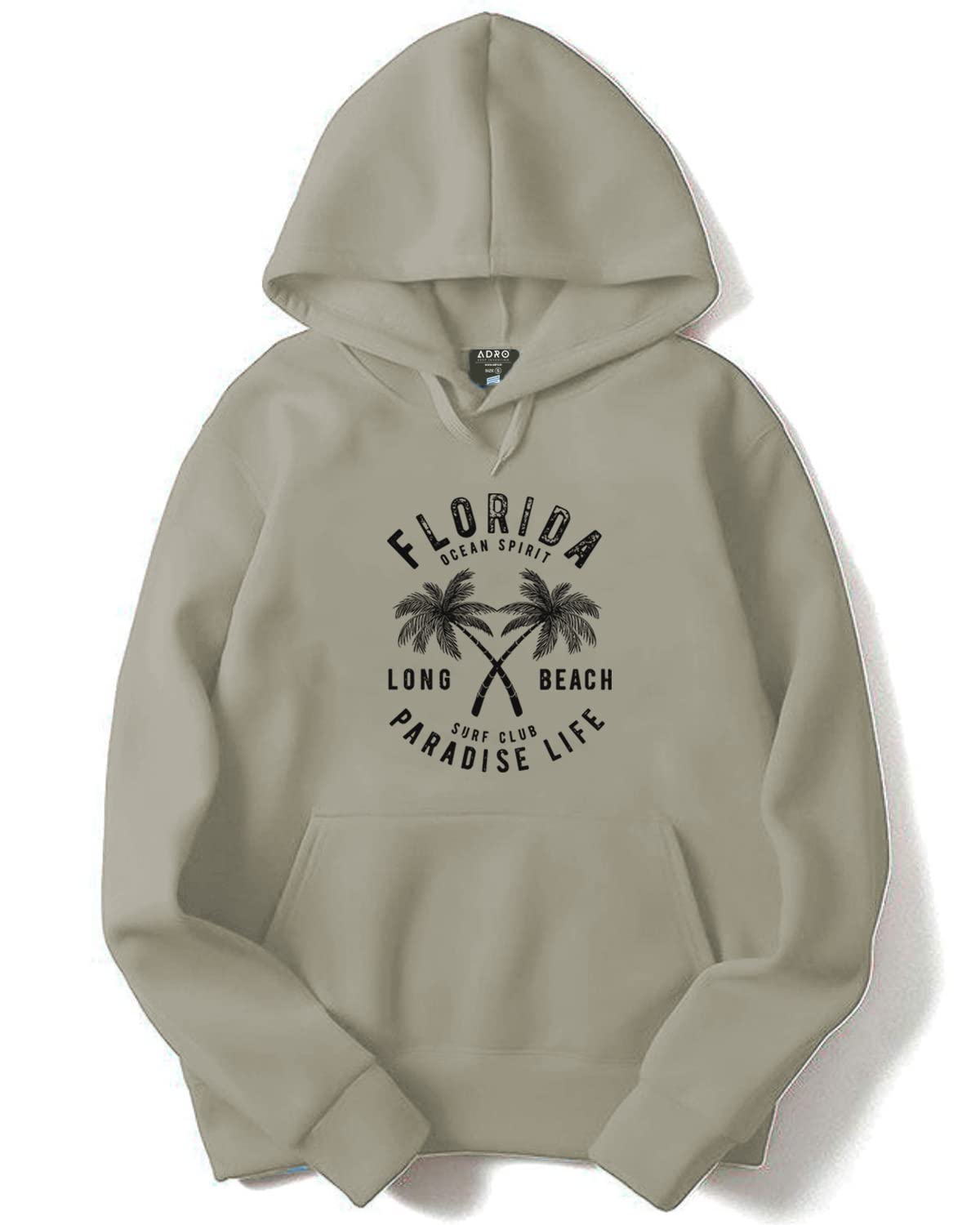 ADROMen's Florida Paradise Life Printed Cotton Hooded Neck Hoodies Sweatshirts, Beige, 42