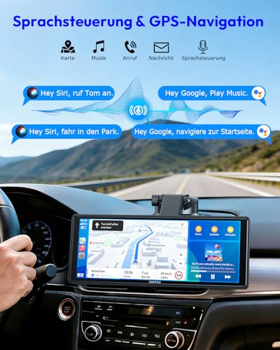 ESSGOO Carplay Android Auto Display,10.26 Zoll Apple Carplay Bildschirm für AirPlay/Mirror Link,Car Multimedia Player mit Wireless Touchscreen,GPS Navigation,Bluetooth5.3,AUX,Autoradio,Sprachassistent – Bild 4