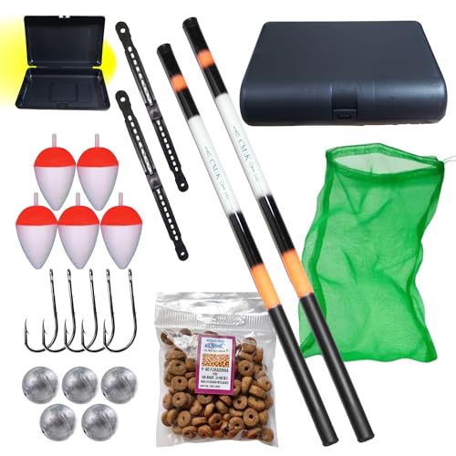 Kit Completo de Pesca para Lambari, Vara Telescópica 2.10m e 1.80m, Estojo, Anzóis, Boias, Chumbadas, Rede, Isca, Acessórios