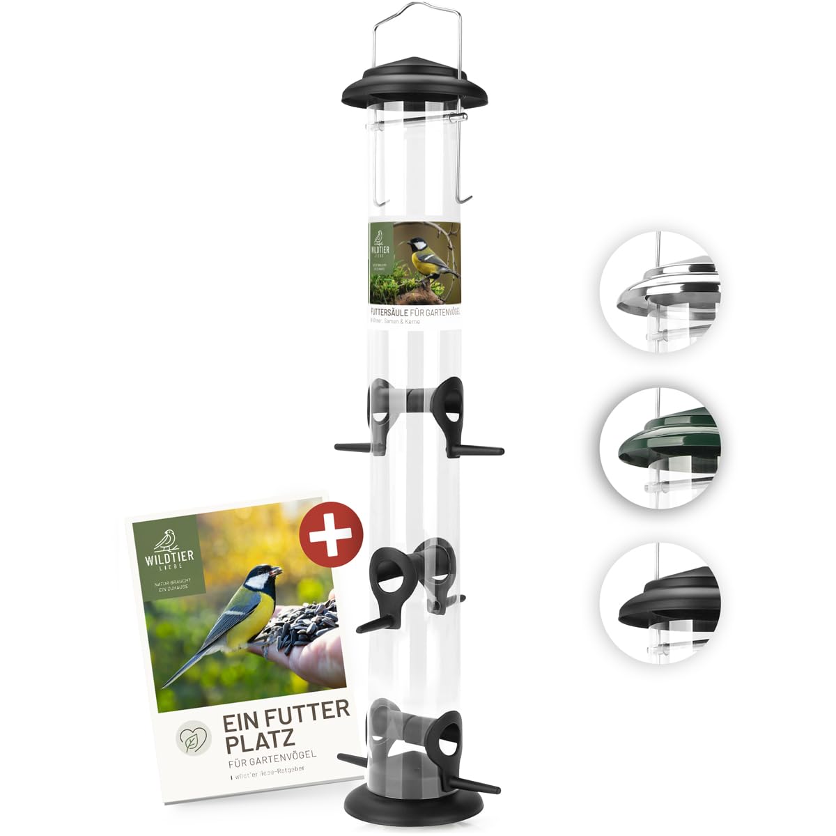 WILDTIER LIEBE Karmnik dla ptaków w kształcie ziaren, 52 cm, czarny – z metalu nierdzewnego I stacja karmowa dla ptaków, karmnik dla ptaków, karmnik dla dzikich ptaków I całoroczne karmienie ptaków