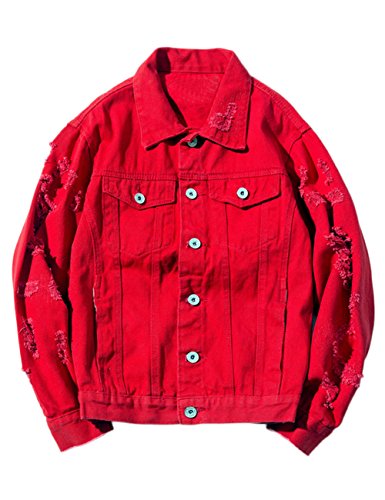 Womens Cute Solid Distressed Ripped Long Sleeve Denim Jean Jacket Coat Plus Size