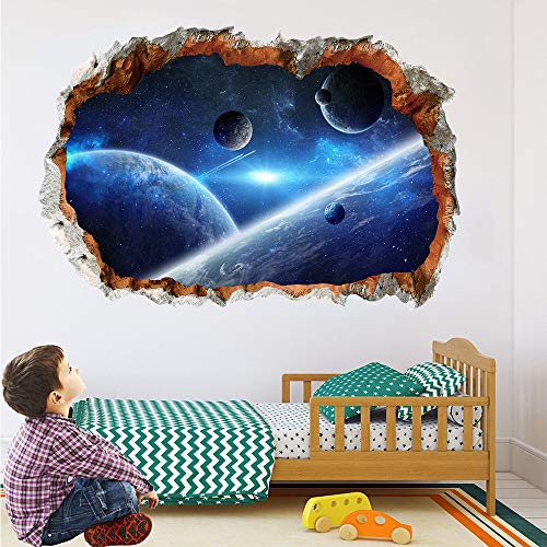 Herra 3D Planet Universe Galaxy Outer Space Wall Decal Spacecraft Astronaut Wall Stickers, Peel And Stick Removable Space Capsule Window Wall Stickers Wall Mural For Kids Room (Blue2) #TOP4