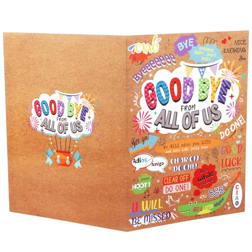 Penitue Tarjeta de Good Bye All of Us, Tarjeta Grande de Despedida con Sobre para Hombres Mujeres Colegas Compañeros Trabajo Jubilados Regalos Jubilación Considerados