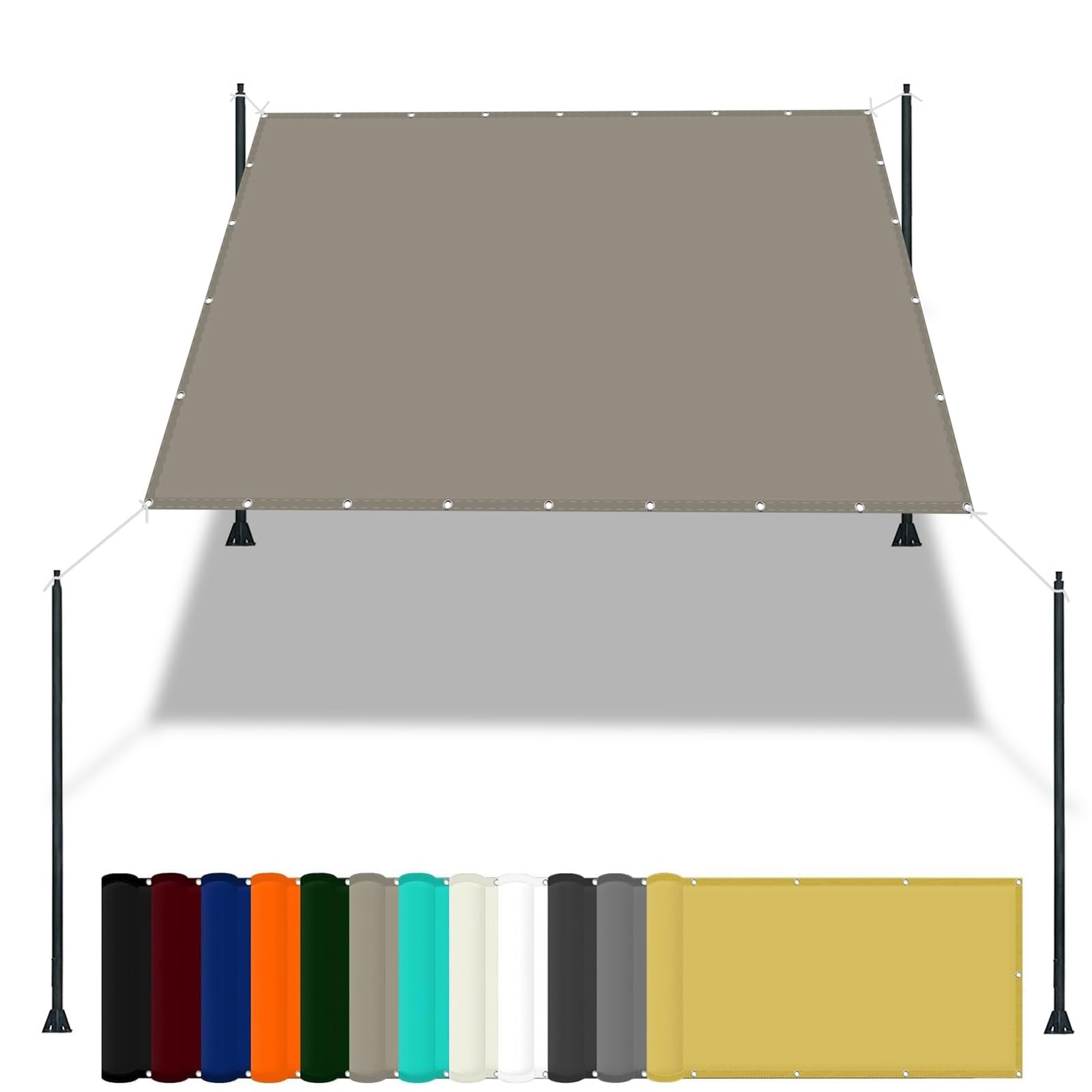 GLDYTVF Waterproof Sun Shade Sail Canopy 3.2 x 3.5m 98% UV Blockage Patio Sunshade with Free Rope & Fixing Kit Pergola Balcony Sail Shades Khaki