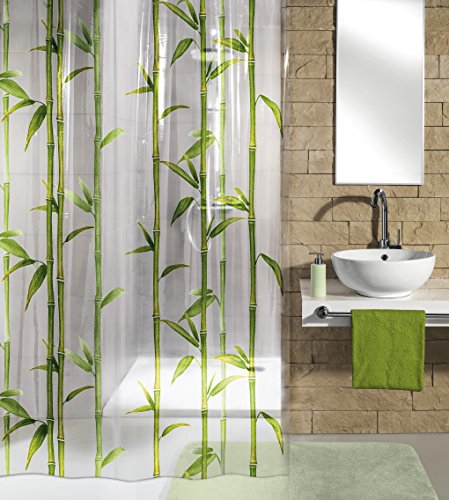 Kleine Wolke 5249625305 Bambú - Cortina de Ducha (180 x 200 cm), diseño de bambú, Color Verde Mayo Cover