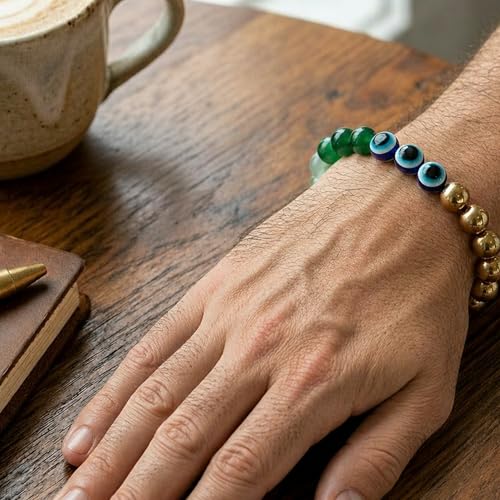 Image of Udhar Mukti Bracelet | Freedom from Debt & Liabilities | Hematite, Clear Quartz, Green Aventurine, Green Jade, Black Tourmaline | Temple Blessed & Energized | For Men & Women | Certified Natural Crystals