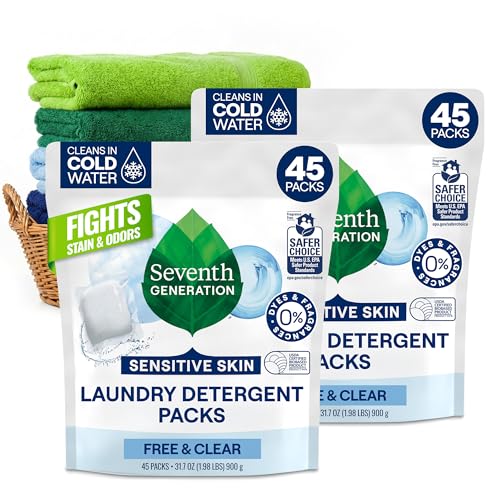 Seventh Generation Laundry Detergent Packs, Free & Clear, 90 Loads (2 pouches, 45 Ct EA)