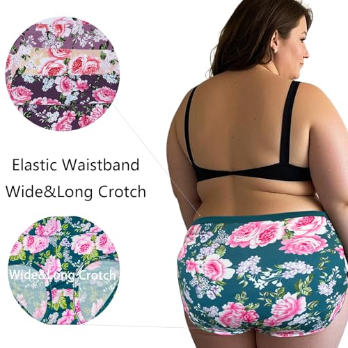 Women's Underwear Plus Size XL-6XL Panties Briefs High Waist Rose Floral Print 6 Pack Undies4