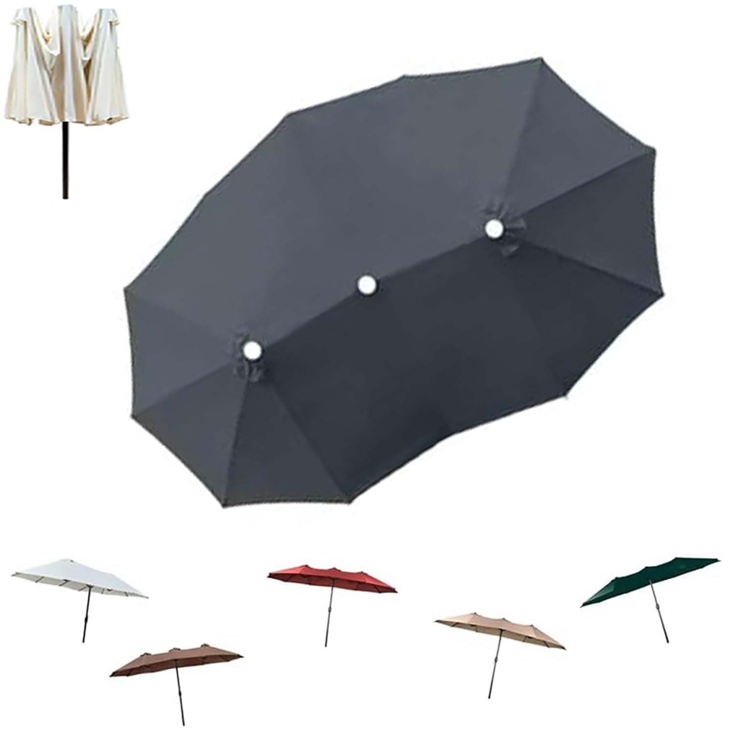 460×270cm Toile De Rechange per Parasol Double, 12 Baleines Durable Grande Housse De Parapluie pour Patio Marché Cour, Protection UV(Dark Grey)